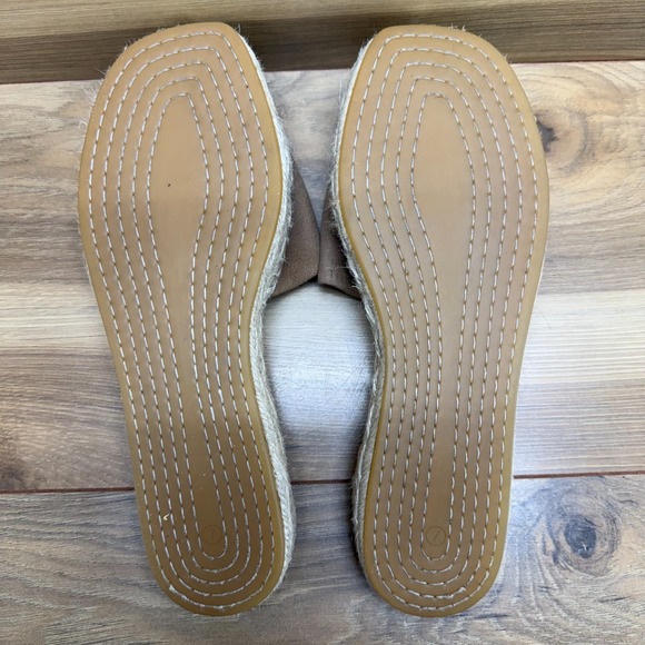 Tory Burch Double T Sandals 7 M Beige Suede Gold Logo Espadrille Slides - Picture 9 of 12